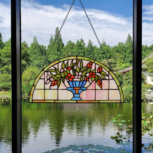Half Moon Stained Glass Window Hanging Tiffany Style 16" x 8" Half