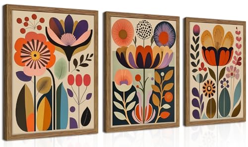 Framed Colorful Floral Wall Art Set of 3