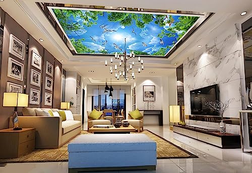 Sky Seagull Green Tree Ceiling 3D wall Mural Wallpaper 103" x 69" (49 Sq Ft)