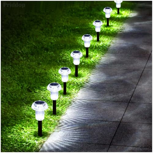 Solar Lights Outdoor 12 Pack Pathway Lights 6000K LED Waterproof Cold White Mushroom Shape for Garden Driveway Walkway Landscape Path Lawn Yard Decor (12 Count)