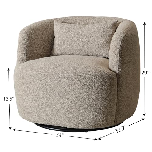 34" W Boucle Swivel Barrel Chair with Toss Pillow