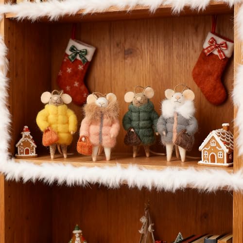 Set of 4 Christmas Felt Mice Ornaments (4 Count)