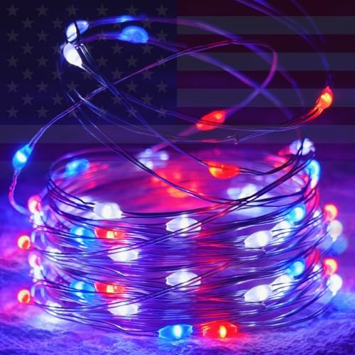 4 Pack 20 FT 60 LED Red White and Blue Battery Operated Fairy Lights Timer (4 Count)