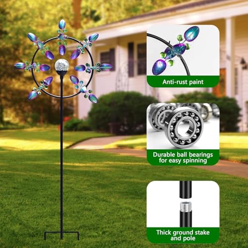 Large Peacock Solar Wind Spinner Outdoor