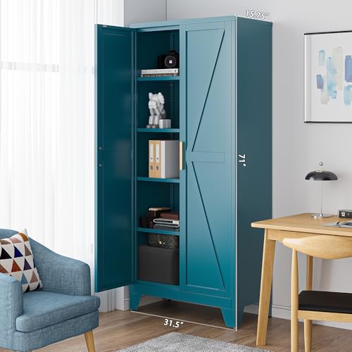 71'' Farmhouse Metal Storage Cabinet with Barn Doors