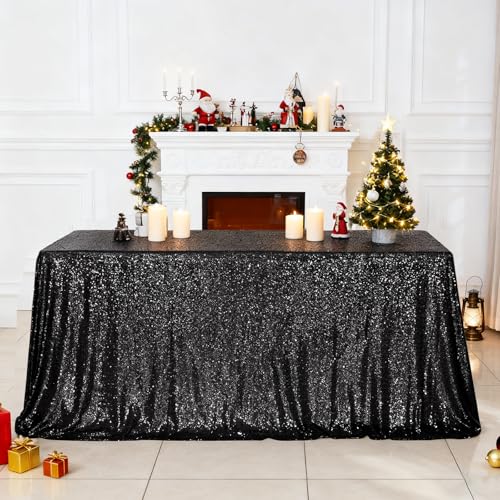 Sequin Tablecloth 60x102 Inch Black for Halloween Wedding Party