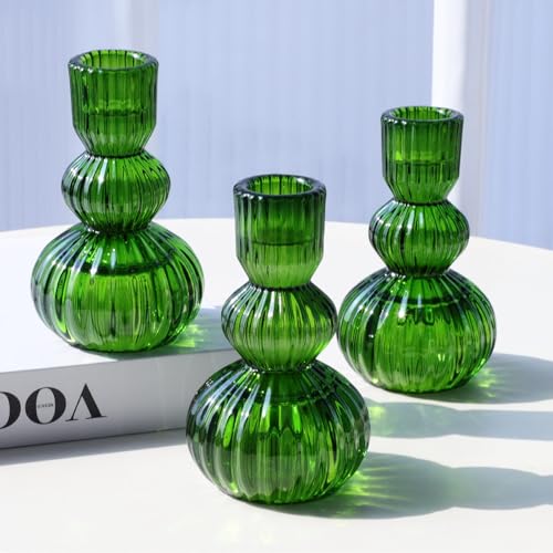 3pcs Green Taper Candle Holders (3 Count)
