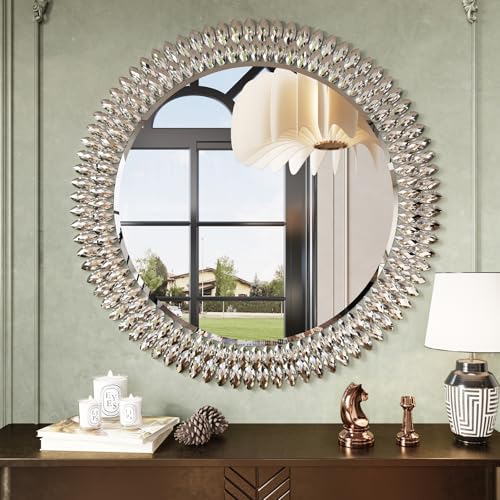 36" Jeweled Luxury Round Decorative Wall Mirror