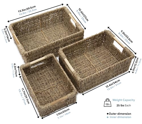 Seagrass Baskets with Wooden Handles (3 Count)