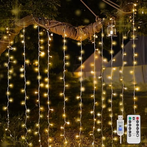 200 LED Curtain Lights Fairy Lights with Remote Bedroom 6.5x6.5ft