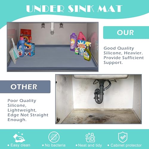 Waterproof Silicone Under Sink Mat 19'' x 12'' Shelf Liner for Kitchen and Bathroom