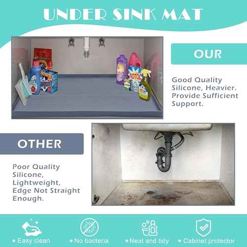 Waterproof Silicone Under Sink Mat 37'' x 22'' Shelf Liner for Kitchen and Bathroom