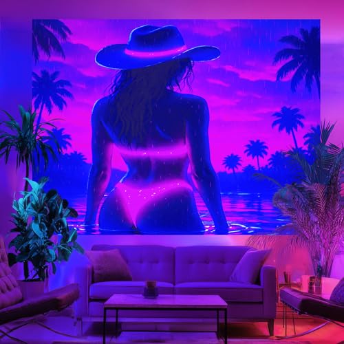 Blacklight Tapestry Sexy Girl UV Reactive Tapestry 78x59 Inch