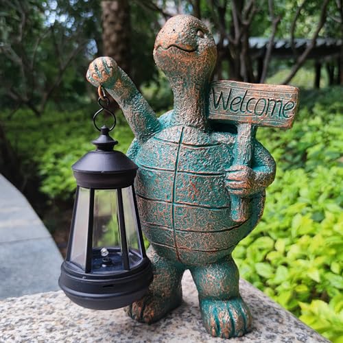 Turtle Garden Statue Outdoor Décor with Solar Lights Lantern
