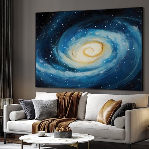 46"x60" Extra Large Framed Wall Art Spiral Galaxy Vivid Blue and Yellow Cosmic Space Illustration for Home Living Room Bedroom Decor