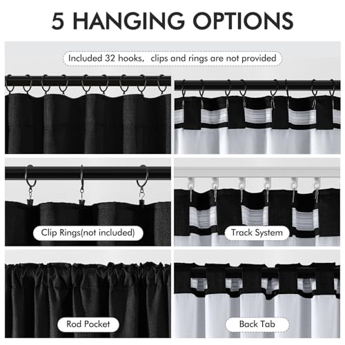 100% Blackout Back Tab Pleat Linen Curtains 50" Wx96 L (2 Count)