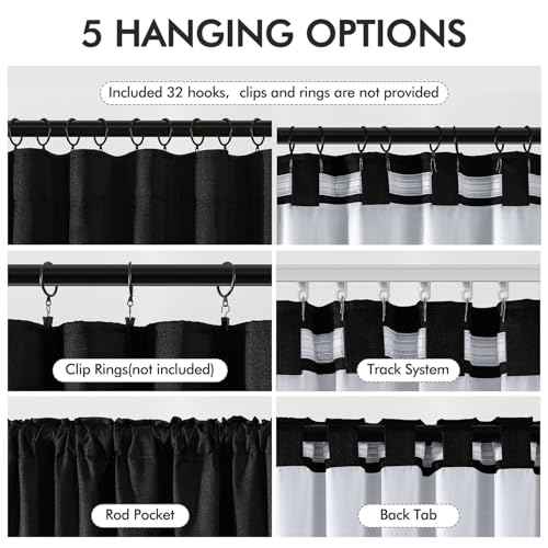100% Blackout Back Tab Pleat Linen Curtains 50" Wx90 L (2 Count)