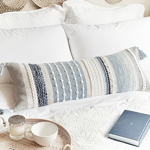 Coastal Blue Decorative Lumbar Pillow Cover 14x36 Boho Long Body Pillow for Bed Farmhouse Lumbar Throw Pillow for Couch Modern Accent Textured Throw Pillowcase