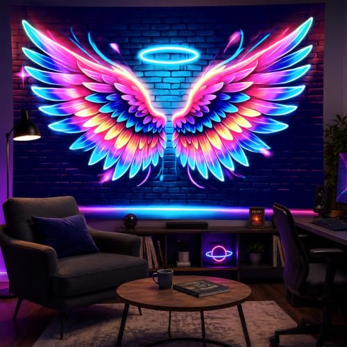 Blacklight Tapestry Angel Wings Party Wall Decor 59 x 78 Inch