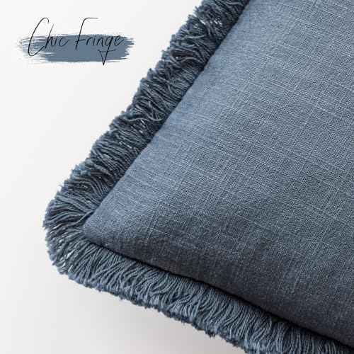 Decorative Linen Fringe Throw Pillow Covers 22×22 Inch (2 Count)