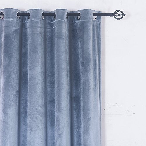 Super Soft Luxury Velvet Stone Blue Blackout Drapes Room Darkening Curtains Panel Grommet Drapery 52 by 96 inch Dusty Blue