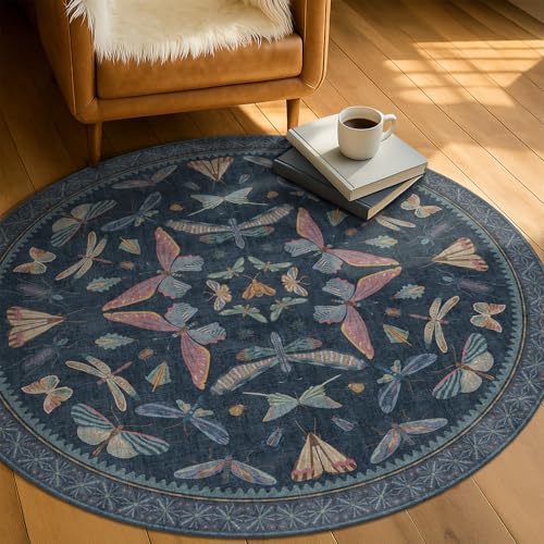 5ft Round Dark Blue Rug for Entryway Indoor (19.63 Sq Ft)