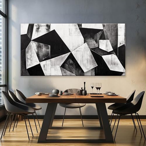 Large Abstract Wall Art Black And White Wall Art Geometric Color Block Line Painting Artwork Canvas Art Wall Decor Simple Picture Artwork For Living Room Bedroom Office 29" X 58"