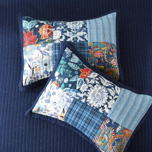 Cotton Bedspread Luxury Vintage Floral Patchwork Blue Bedding Quilt Set