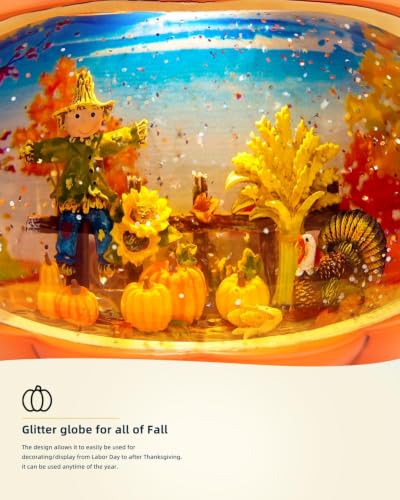 Fall Decor Snow Globes Lighted Pumpkin Thanksgiving Decoration Swirling Glitter Snow Globes Pumpkin Table Accent for Fall Decoration for Home