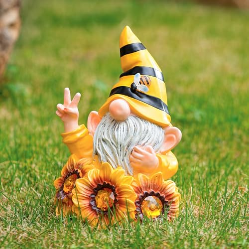 Garden Funny Gnome Statue with Crystal Sunflower Lights
