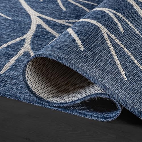 Washable Indoor Outdoor Rug 9x12 Modern Area Rugs Branch Pattern Non Shedding Waterproof Easy Clean Patio Deck Porch Living Room Bedroom Garden RV (108 Sq Ft)