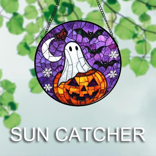 Stained Glass Window Hanging Halloween Horror Pumpkin 9.8"