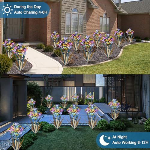 Solar Metal Agave Butterfly Flower Stick Garden Sculpture (3 Count)