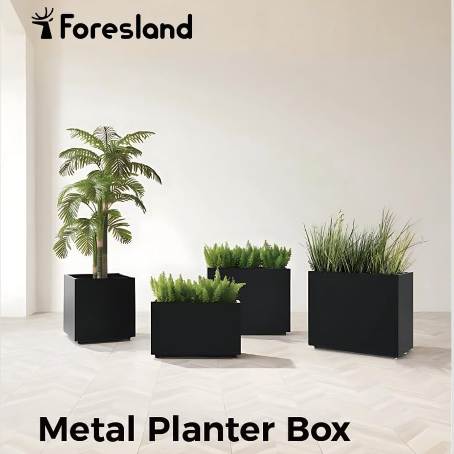 30" Tall Black Metal Planter with Middle Shelf
