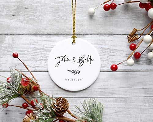 Personalized Round Ceramic Porcelain Christmas Tree Ornament Engagement Keepsake Collectible Gift