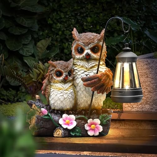 Garden Owls Statue with Solar LED Lantern