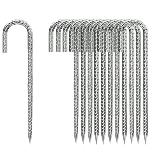 Rebar-Stakes-12-Inch, Ground Stakes Heavy Duty U-Hook Galvanized Anti-Rust Tent Stakes Heavy Duty Ground Anchors for Garden Dog Fence Chicken Coop Christmas Decorations Deer Fence 16pcs (16 Count)