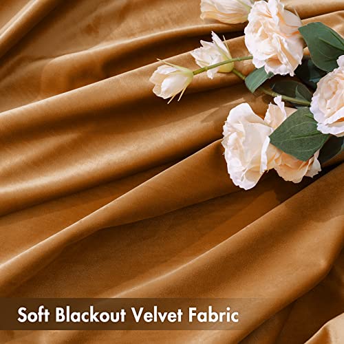 Gold Brown Blackout Velvet Curtains Drapes 90 Inch Long 52"x90" (2 Count)
