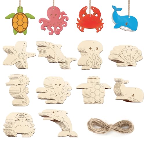 80PCS Wooden Sea Ornaments to Paint (80 Count)