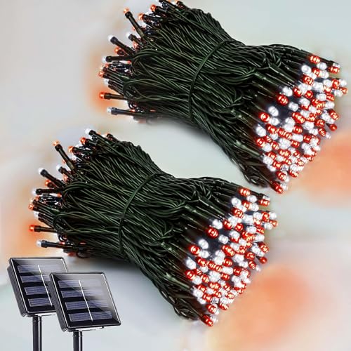Solar Christmas Lights Outdoor 2 Pack 200 LED 66FT String Lights Red White (2 Count)