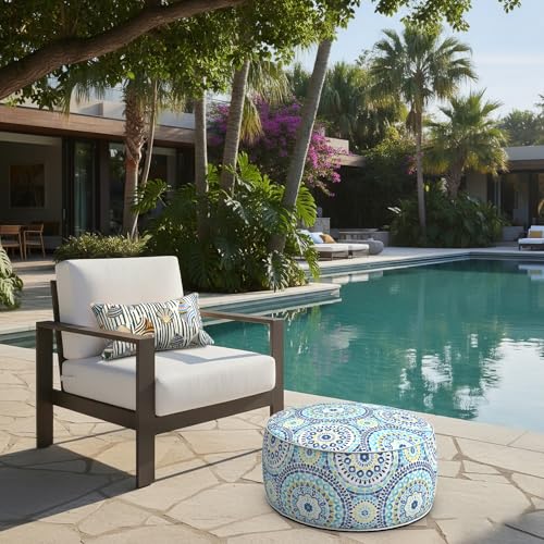 Indoor Outdoor Inflatable Ottoman with Handle D21 x H9 Inch