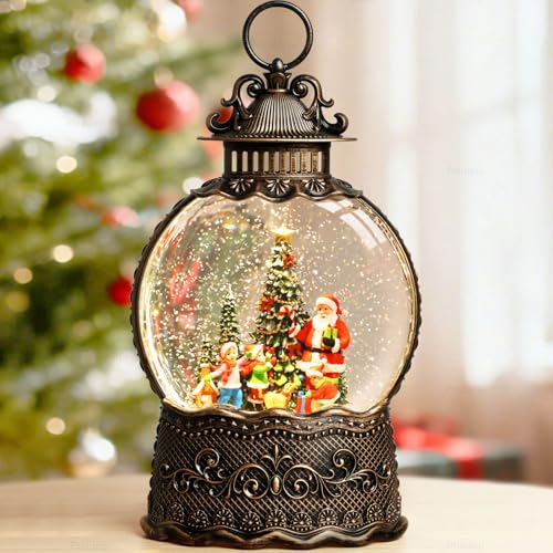 Santa Snow Globe Christmas Decorations Indoor Santa Claus Gifts Classic Relief Texture Musical Glitter Snowfall USB