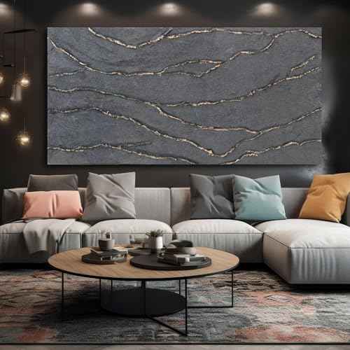 Canvas Wall Art Hand Painted Large Gold and Grey Abstract Painting Textured Wall Decor 29"x58" Home Artwork Decoration for Living Room Office Bedroom Dining Room