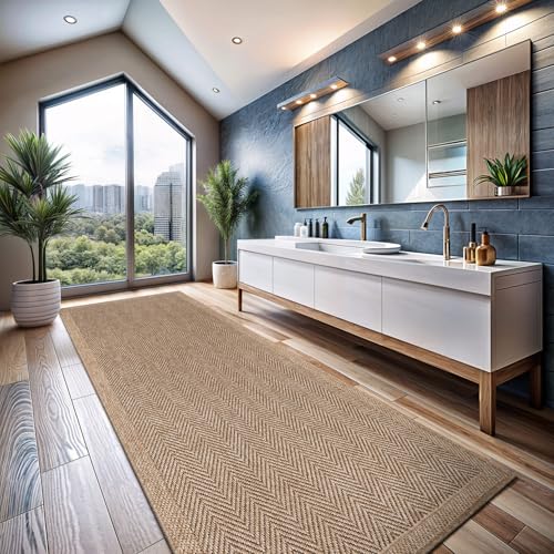 Indoor and Outdoor Runner Rug Natural Herringbone Seagrass Boho Design Easy
