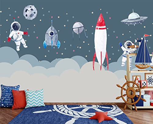 Children's Astronaut Rocket Moon Nursery wall Mural Wallpaper 137" x 100" (95.12 Sq Ft)