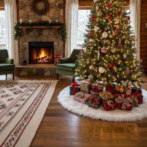 72 Inch White Faux Fur Christmas Tree Skirt