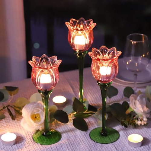 Pink Tulips Votive Candle Holders Set of 3 (3 Count)
