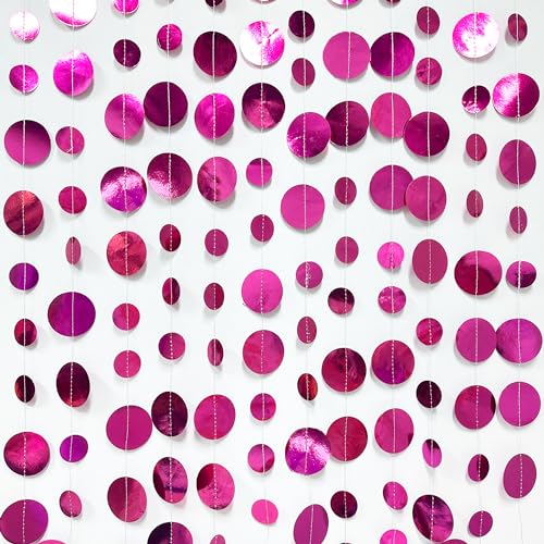 Hot Pink Party Decorations Circle Dots Garland Metallic Rose Pink Hanging Paper Polka Dots Streamer for Bachelorette Birthday Engagement Wedding Bridal Shower Anniversary Party Supplies