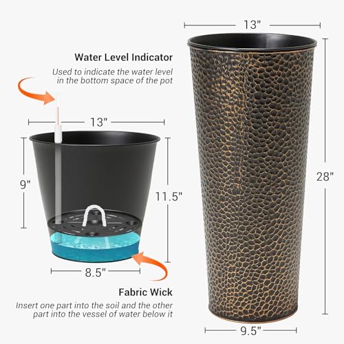 Garden 2 Pack 28" H. Metal Planters with 2X Inside Pots (2 Count)