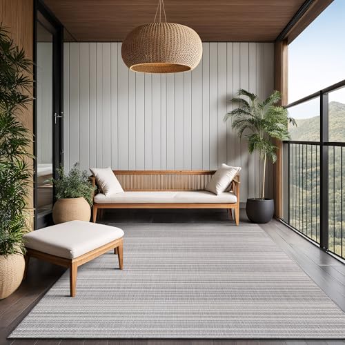 Stripe Outdoor Rug 8x10 Washable Outside Carpet for Indoor Patio Porch Waterproof Easy Cleaning Non Shedding Area Rugs Gray 8 x 10